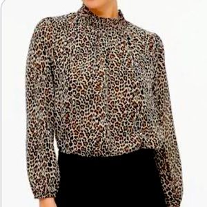 NWT J.CREW LEOPARD SMOCKED TOP SIZE L